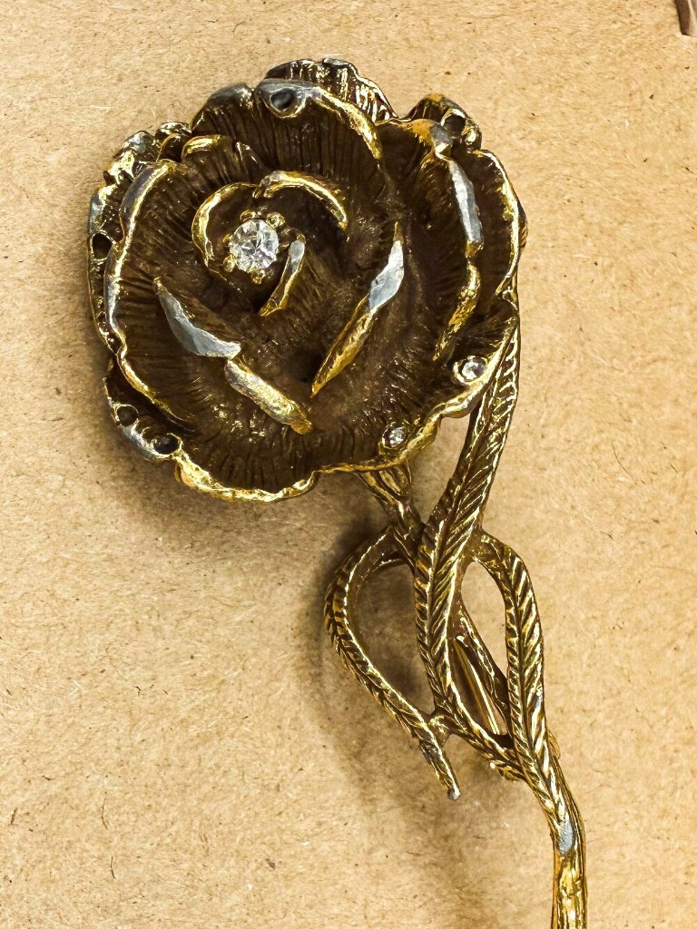 Signed GOLDETTE Vintage Two-Tone Sculpted Rose Flower Statement Brooch